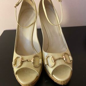 Gucci open toe wedges, size 8.5, yellow